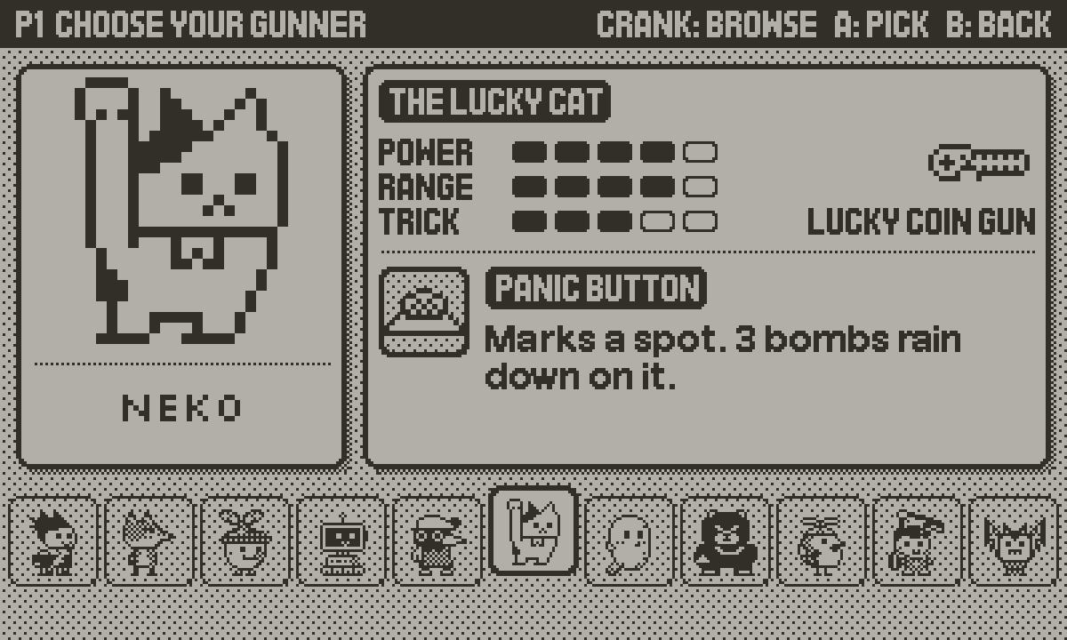 Lobshot screenshot: Fighter select